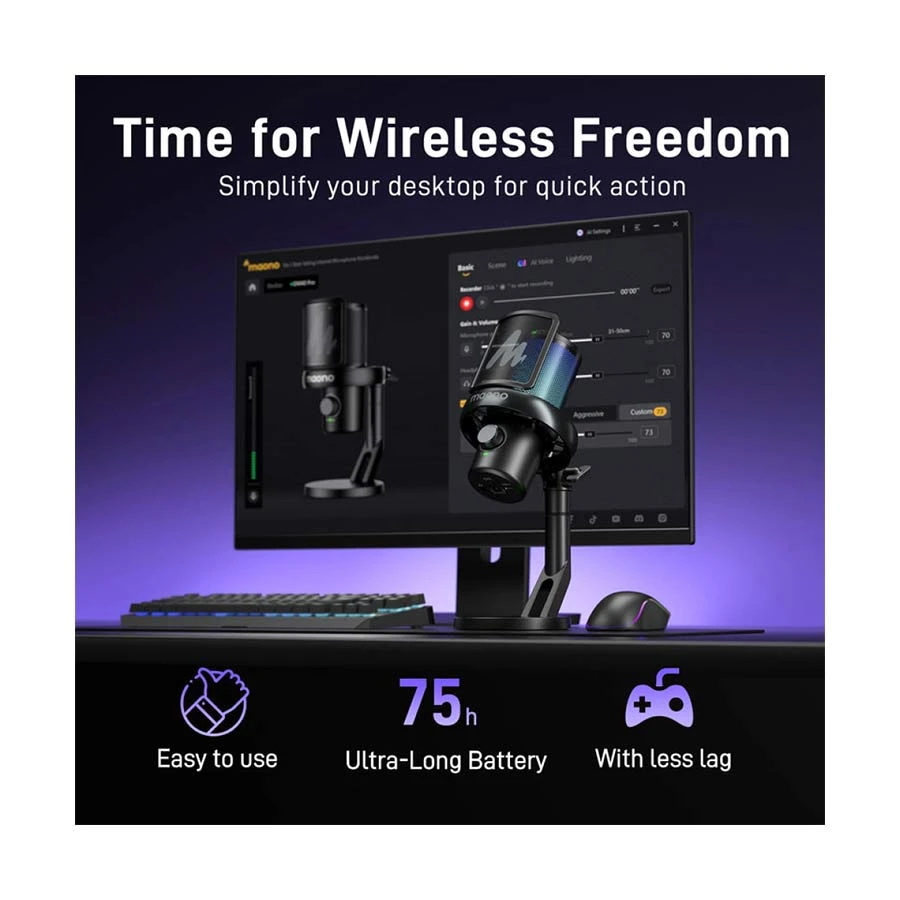 Maono DM40 Pro RGB Black Gaming Wireless Microphone