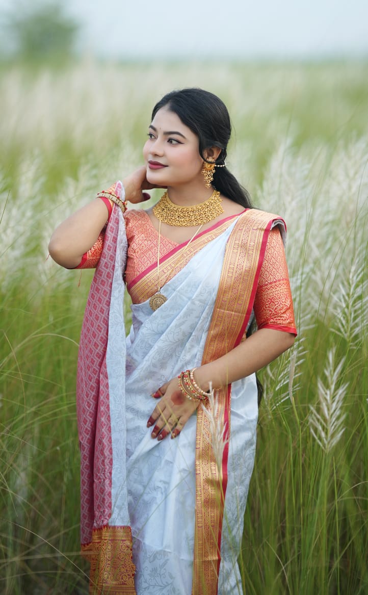 Woven Katan Saree for Festive Wear, 5 Colours