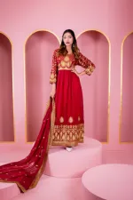 মেয়েদের জর্জেট লেহেঙ্গা পার্টি ড্রেস, এমব্রয়ডারি করা ওড়নাসহ, 44 ইঞ্চি
