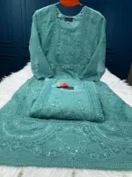 মেয়েদের ক্রেপ চিনন জর্জেট ফোর পিস পার্টি ড্রেস, হোয়াইট গোল্ড