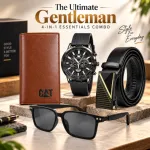 The Ultimate Gentleman 4-in-1 ছেলেদের কম্বো সেট – Olevs স্কেলেটন ঘড়ি, অটোমেটিক লেদার বেল্ট, ওয়েফেরার সানগ্লাস ও লং ওয়ালেট