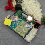 সিল্ক কাতান শাড়ি কম্বো সেট - ওশান গ্রিন