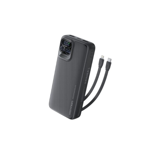 ভেনশন I15BB-V2 ২০০০০mAh ২২.৫W পাওয়ার ব্যাংক উইথ বিল্ট-ইন USB-C ও লাইটনিং কেবল – কালো