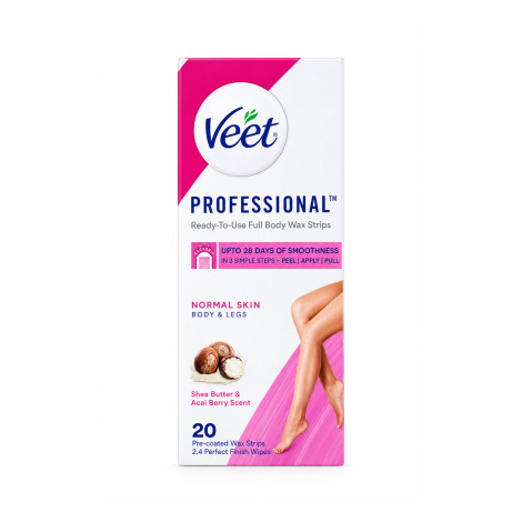 Veet Professional Ready To Use Full Body Shea Butter & Acai Berry Scent 20 Wax Strips (France)