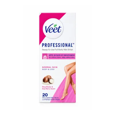Veet Professional রেডি টু ইউজ ফুল বডি ওয়াক্স স্ট্রিপস, Shea Butter ও Acai Berry - 20 পিস