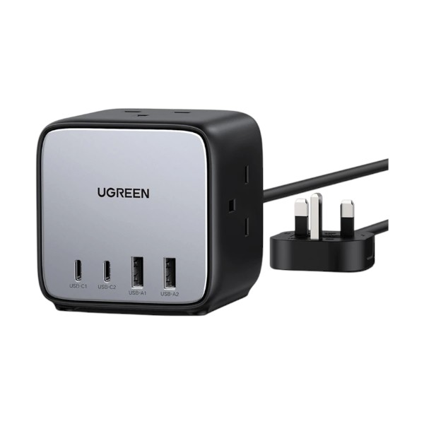 ইউগ্রিন CD268 ডুয়াল USB-C & Tri AC আউটলেট মেটালিক ডেস্কটপ চার্জিং স্টেশন (3 পিন, UK)