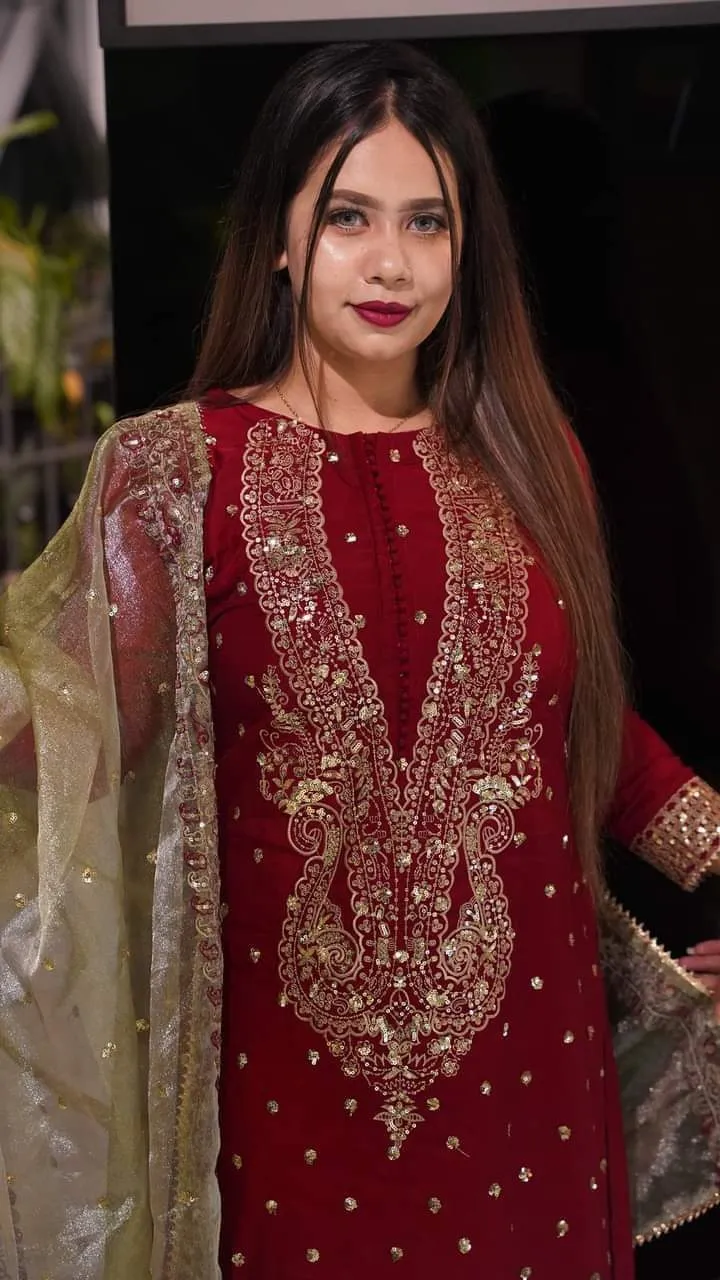 রেডিমেড সিকুইন এমব্রয়ডারি AC কটন থ্রি পিস, 38, 42, 44 সাইজ