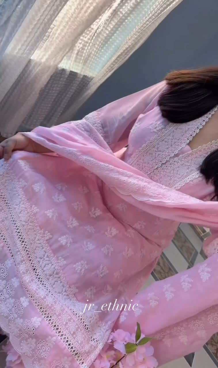 Women's Eid Tencel Cotton Three Piece with Embroidered Salwar