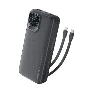 VENTION 22.5W 20000mAh পাওয়ার ব্যাংক বিল্ট-ইন USB-C ও Lightning কেবলসহ – কালো