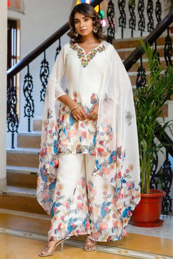 জর্জেট ওয়েস্টার্ন থ্রি-পিস, প্রিন্ট ও এমব্রয়ডারি