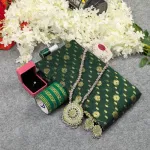 হাফ সিল্ক জামদানি শাড়ি কম্বো সেট - সবুজ