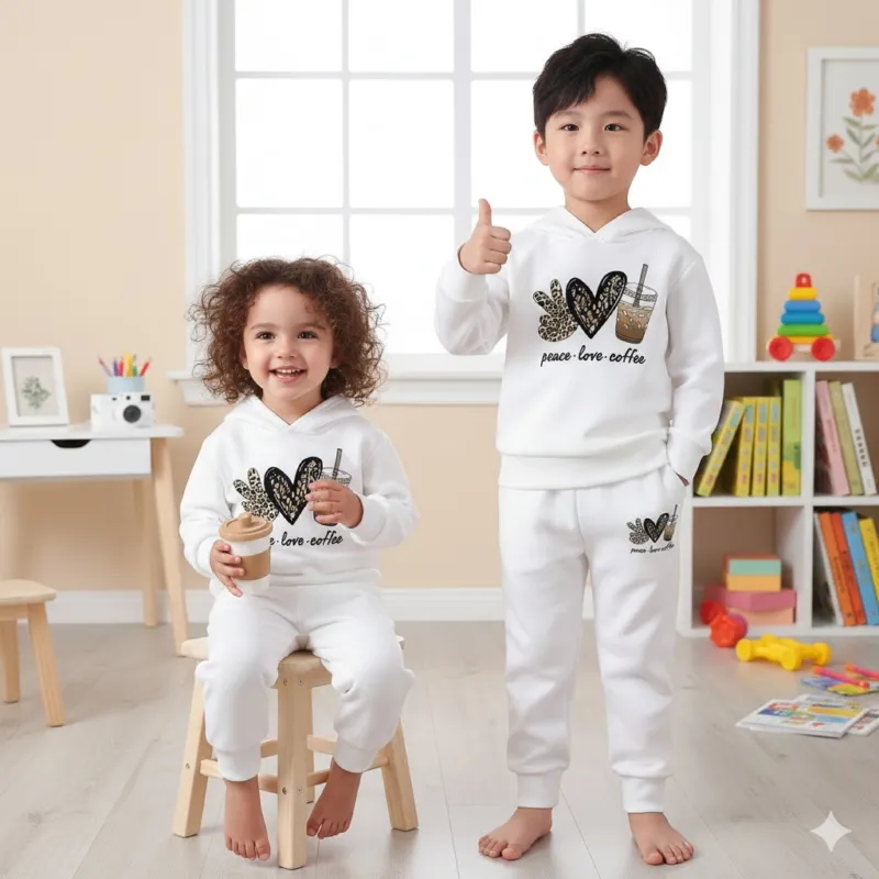 Baby Hoodie and Pant Set, One Side Brush, Sizes 1-2Y to 9-10Y