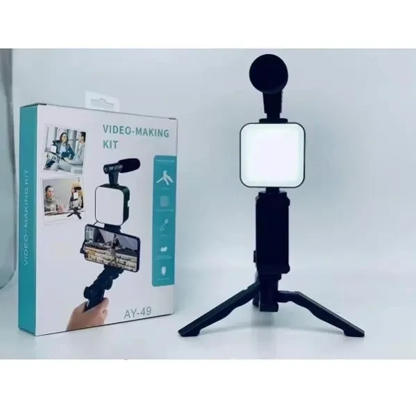 AY-49 Video Vlogger Kits With Microphone & LED Fill Light Mini Tripod