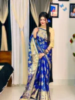 Buti Work Soft Silk Katan Saree, Saree Only, 12 Haath