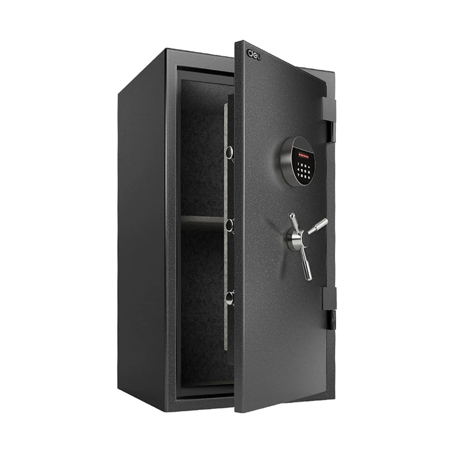Deli ET602 Fireproof Digital Safe Box with Key & Password, Dark Gray