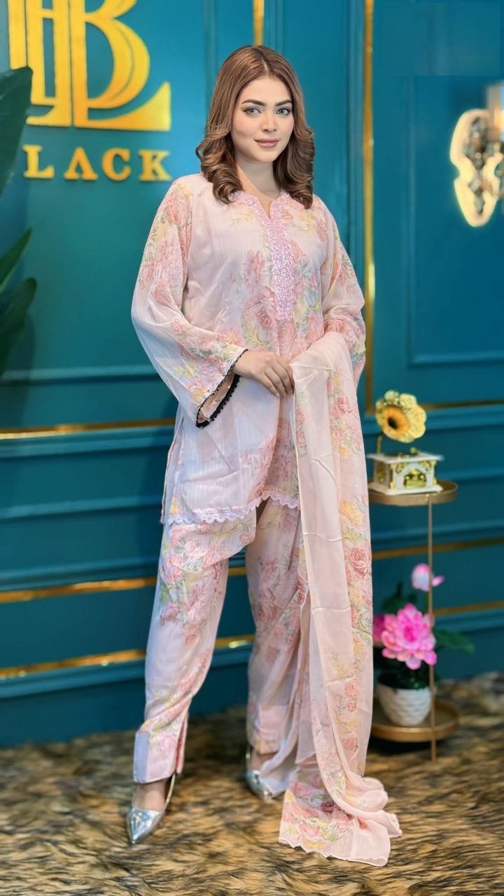 শিফন জর্জেট লেইস ওয়ার্ক থ্রি পিস, ফর্শি সালোয়ার