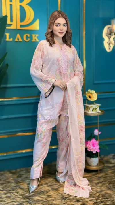 শিফন জর্জেট লেইস ওয়ার্ক থ্রি পিস, ফর্শি সালোয়ার