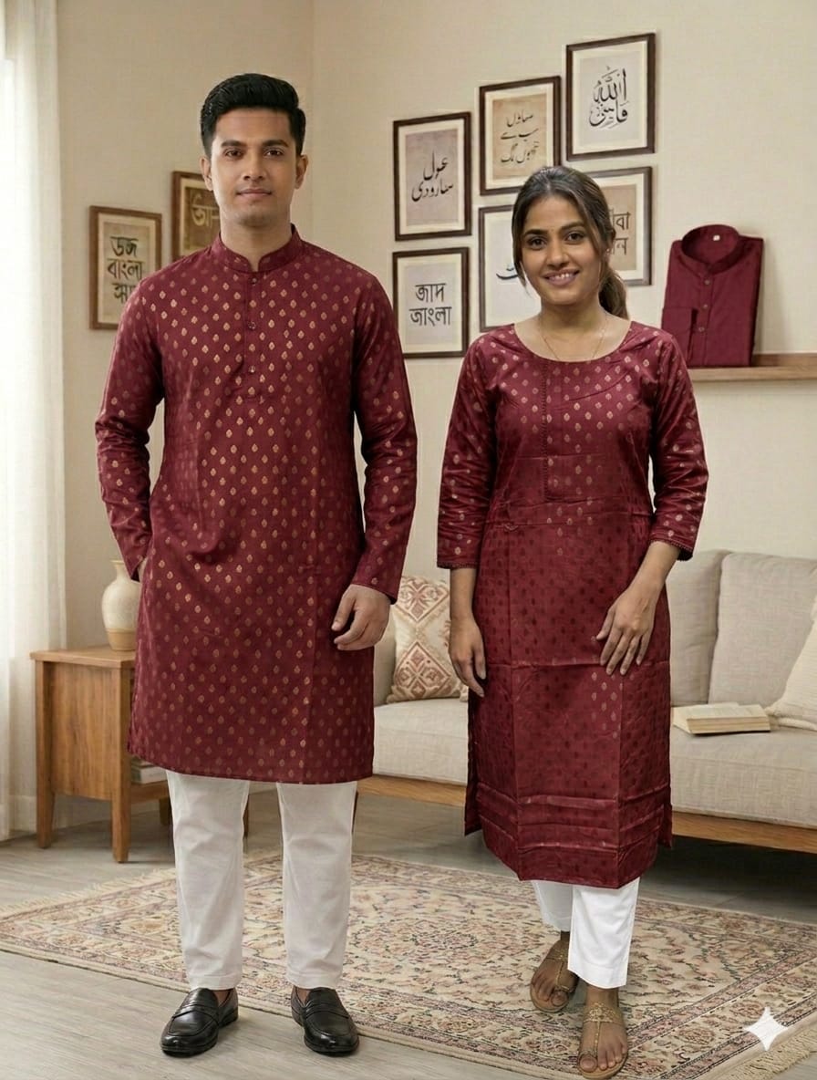 Couple Cotton Voile Three Piece and Printed Panjabi, 3 Colours