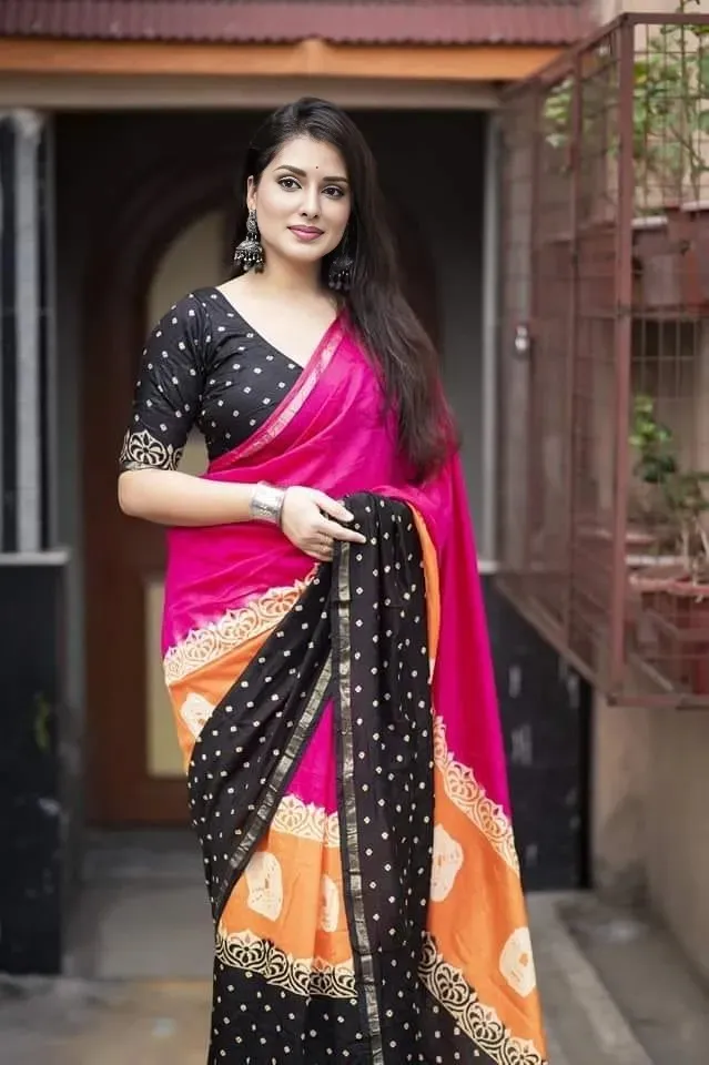 Women's Chanduri Silk Digital Print Saree with Blouse, 12.5 Haath