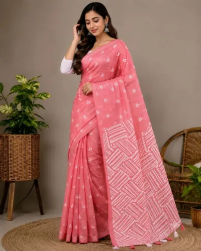 হালকা হাফ সিল্ক জামদানি স্ক্রিন প্রিন্ট শাড়ি, 5 রং