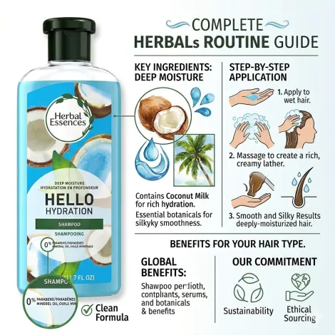 Herbal Essences ডিপ ময়েশ্চার Hello Hydration শ্যাম্পু 346ml