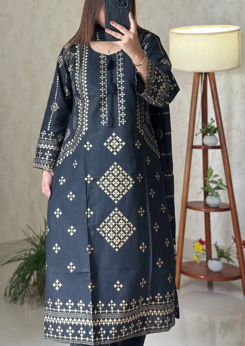 Women's Readymade Cotton Three Piece with Skin Print and Lace