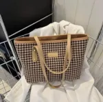 Women's Check Pattern Tote Bag with Zipper, 6 Colours