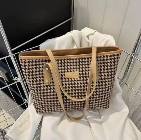 Women's Check Pattern Tote Bag with Zipper, 6 Colours