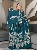 Alpona Digital Print Gown Borka, Cherry Fabric
