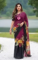 Lightweight Rongdhonu Georgette Saree with Blouse, 5 Colours
