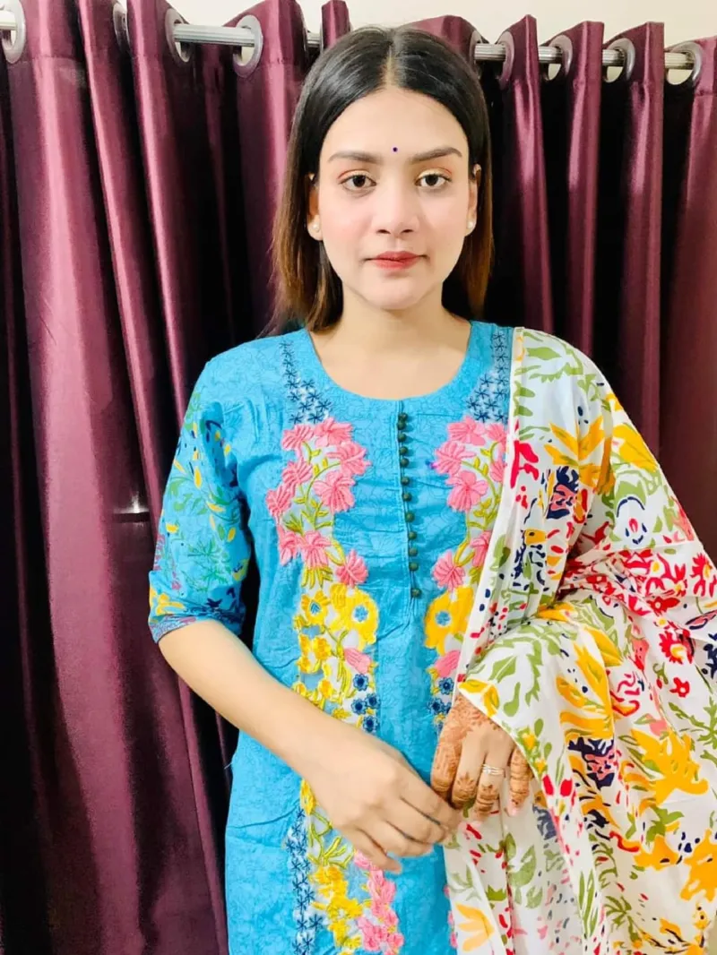 Voile Cotton Three Piece with Full Body Embroidery, 38 to 44