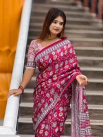 Topetor Silk Saree with Floral Motifs and Geometric Border