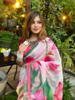 Chanderi Silk Digital Print Saree, 4 Colours