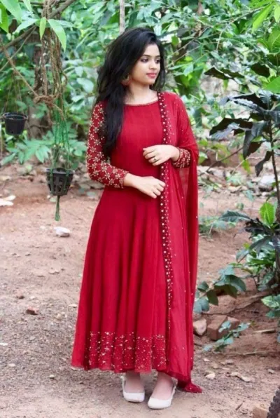 আধা সেলাই করা সফট জর্জেট ফোর পিস, এমব্রয়ডারি, 2 রং