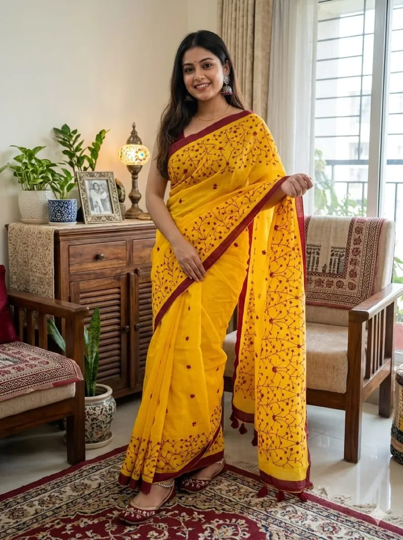 Half Silk Saree with Full Embroidery, Without Blouse Piece
