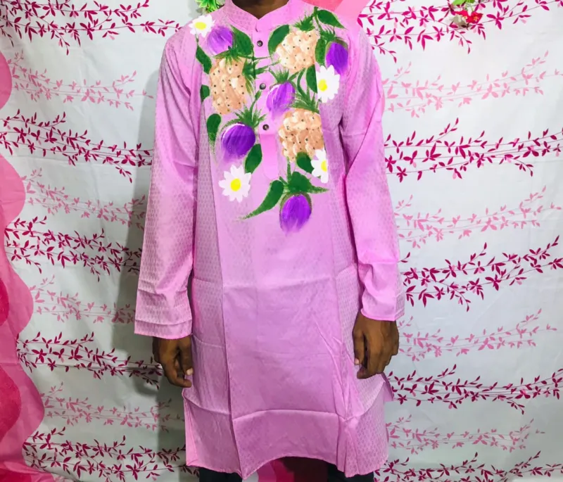 Modern Design Dhupian Silk Panjabi for Men with Hand Print
