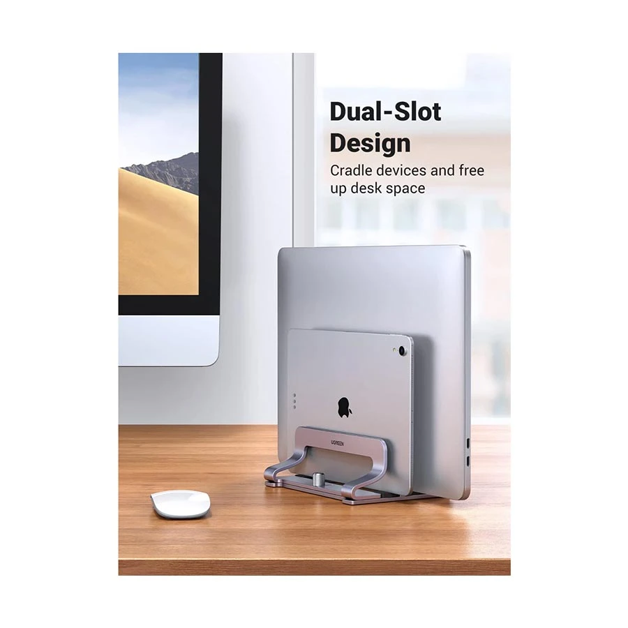 UGREEN LP258 Aluminum Dual Slot Vertical Laptop Stand, Silver