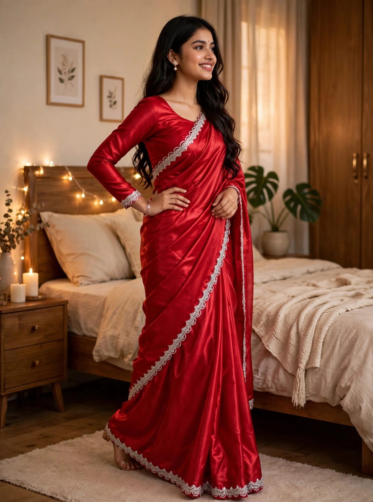 Tuba Lama Silk Saree with Matching Blouse Piece, 4 Colours