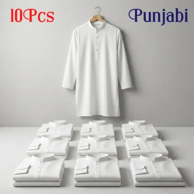 10 পিস সাদা সলিড পাঞ্জাবি কম্বো