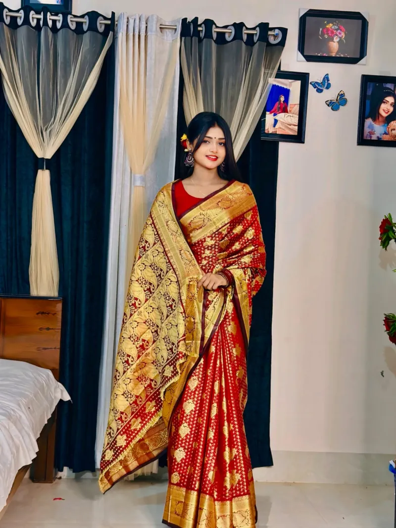 Soft Silk Katan Buti Saree with Jacquard Border, 6 Colours