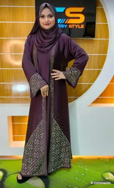 Cherry Fabric Koti Borka Full Set with Stone Work and Hijab