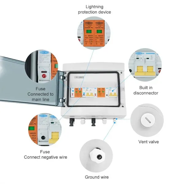 GearUP 12-Way DC PV কম্বাইনার বক্স, MCB, ফিউজ ও SPD সহ (IP65 ওয়াটারপ্রুফ)