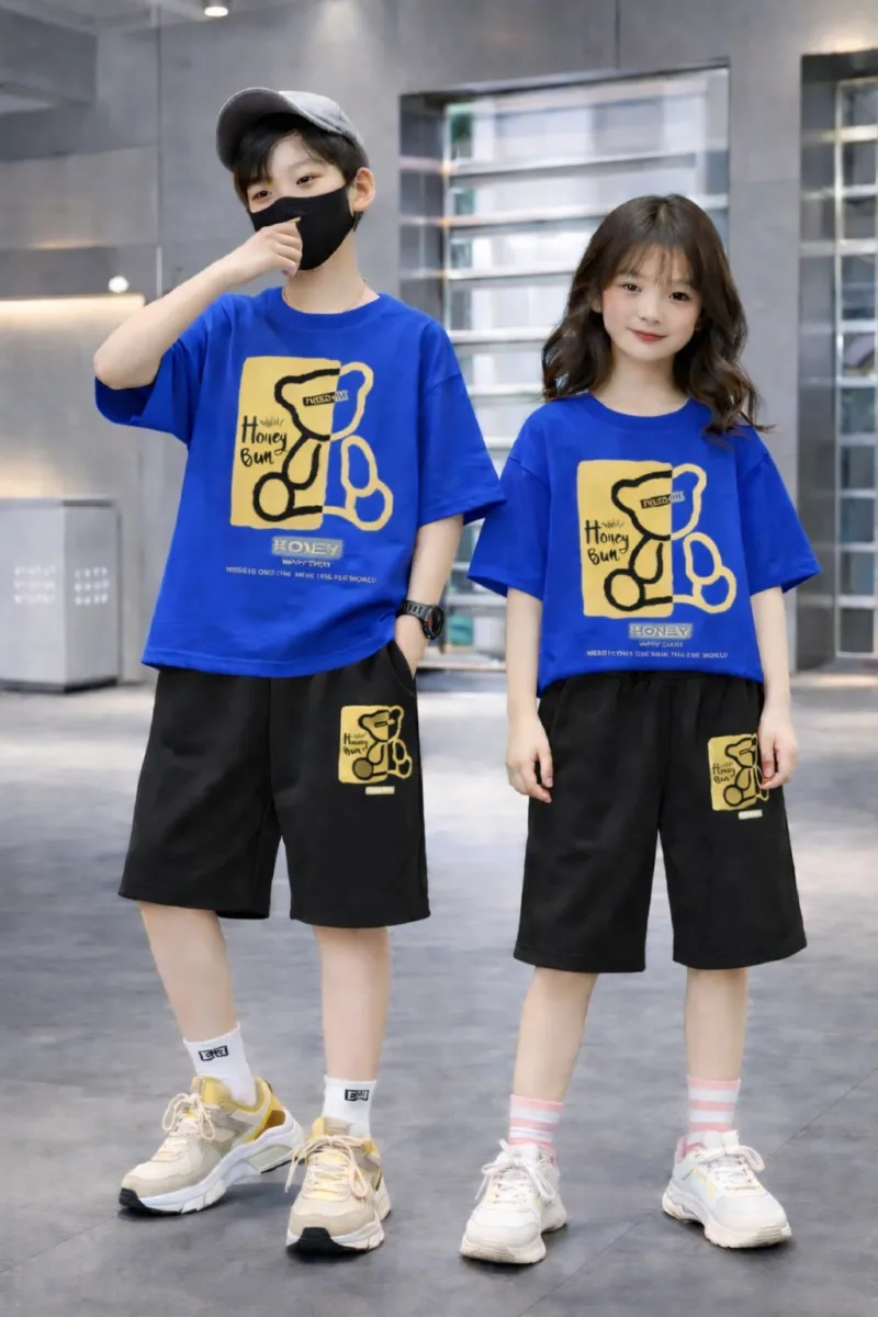 Kids' Drop Shoulder Cotton T-Shirt and Pant Set, 200/220 GSM