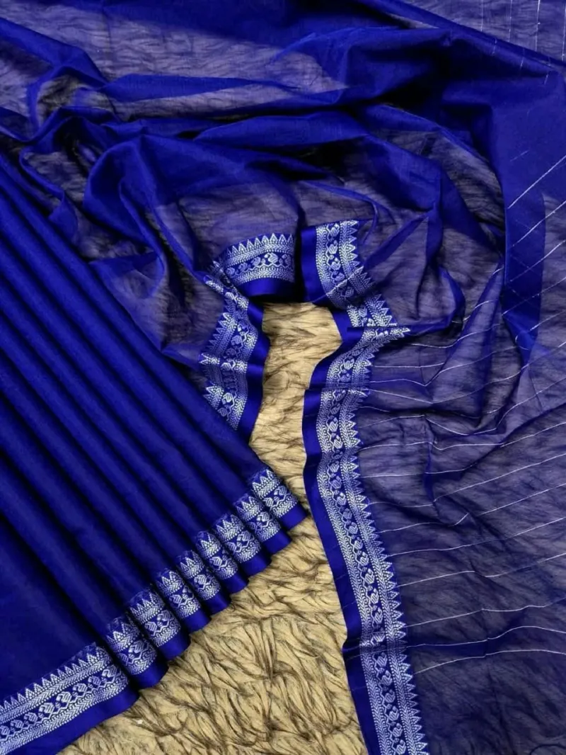 নকশী পাড়ের সুতি শাড়ি, আলাদা ব্লাউজ পিসসহ, 4 রং