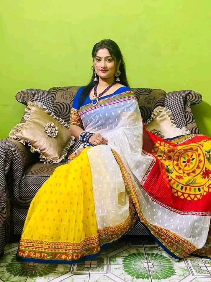 Half Silk Screen Print Saree, Modern Design in 6 Colours