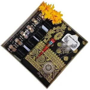 3 কালার শাড়ি কম্বো – চুড়ি, মেহেদি ও নেকলেসসহ