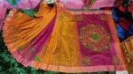ব্লক প্রিন্টেড এমব্রয়ডারি শাড়ি, ধুপিয়ান সিল্ক, 13 হাত