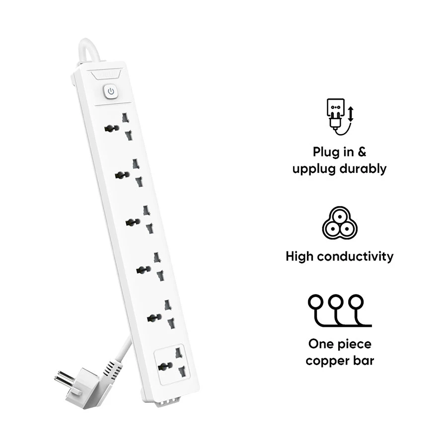 Deli ET405 2 Pin 6 Port Power Strip 3 Meter White