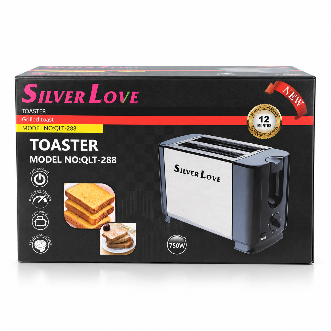 Silver Love Premium Electric Bread Toaster 750 W