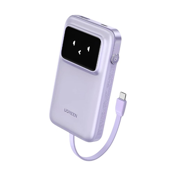 Ugreen PB511 (35604B) 10000mAh 30W পার্পল পাওয়ার ব্যাংক, বিল্ট-ইন কেবল ও ডিজিটাল ডিসপ্লে